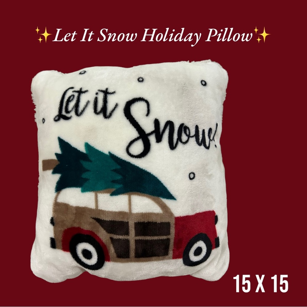 ✨Let It Snow Christmas Holiday Accent Pillow Vintage Truck & Tree. Size 15 x 15✨